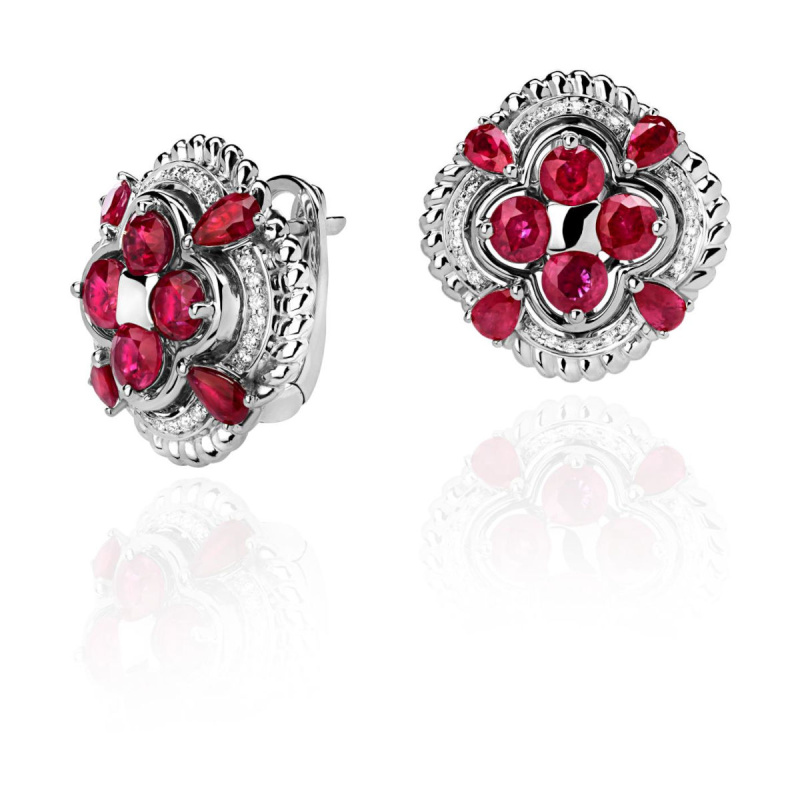 Серьги из белого золота 585 пробы с бриллиантами и рубинами 01С6213309-3