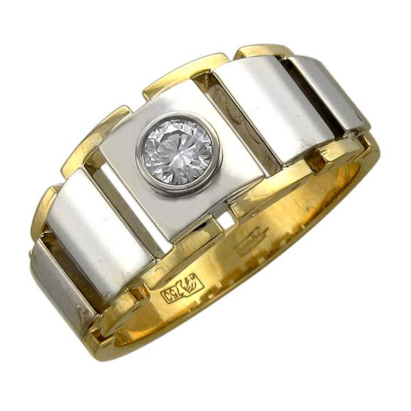 Кольцо из комбинированного золота 750 пробы с бриллиантом 01Т685536
