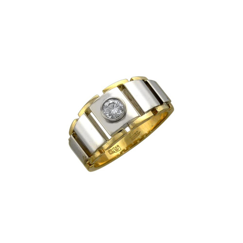 Кольцо из комбинированного золота 750 пробы с бриллиантом 01Т685536